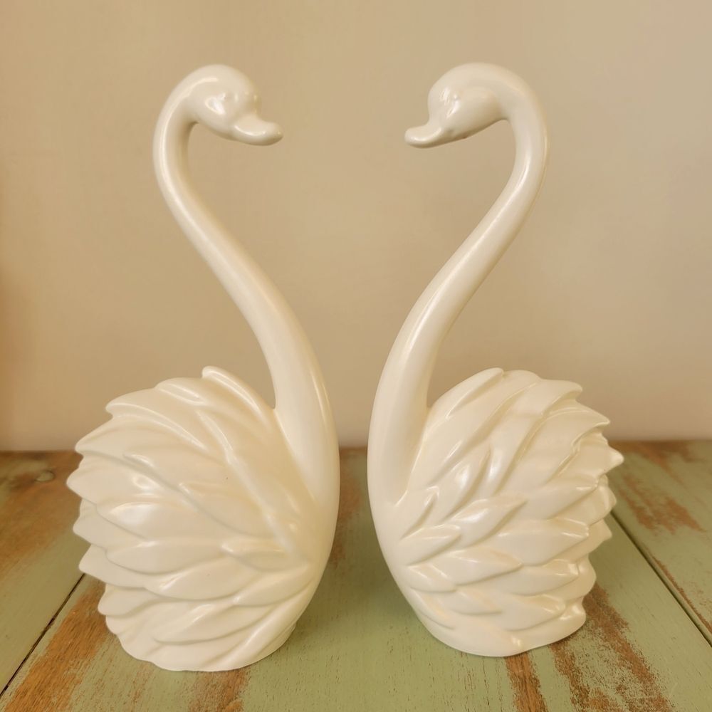 Elegant White Mid Century Swan Figurines